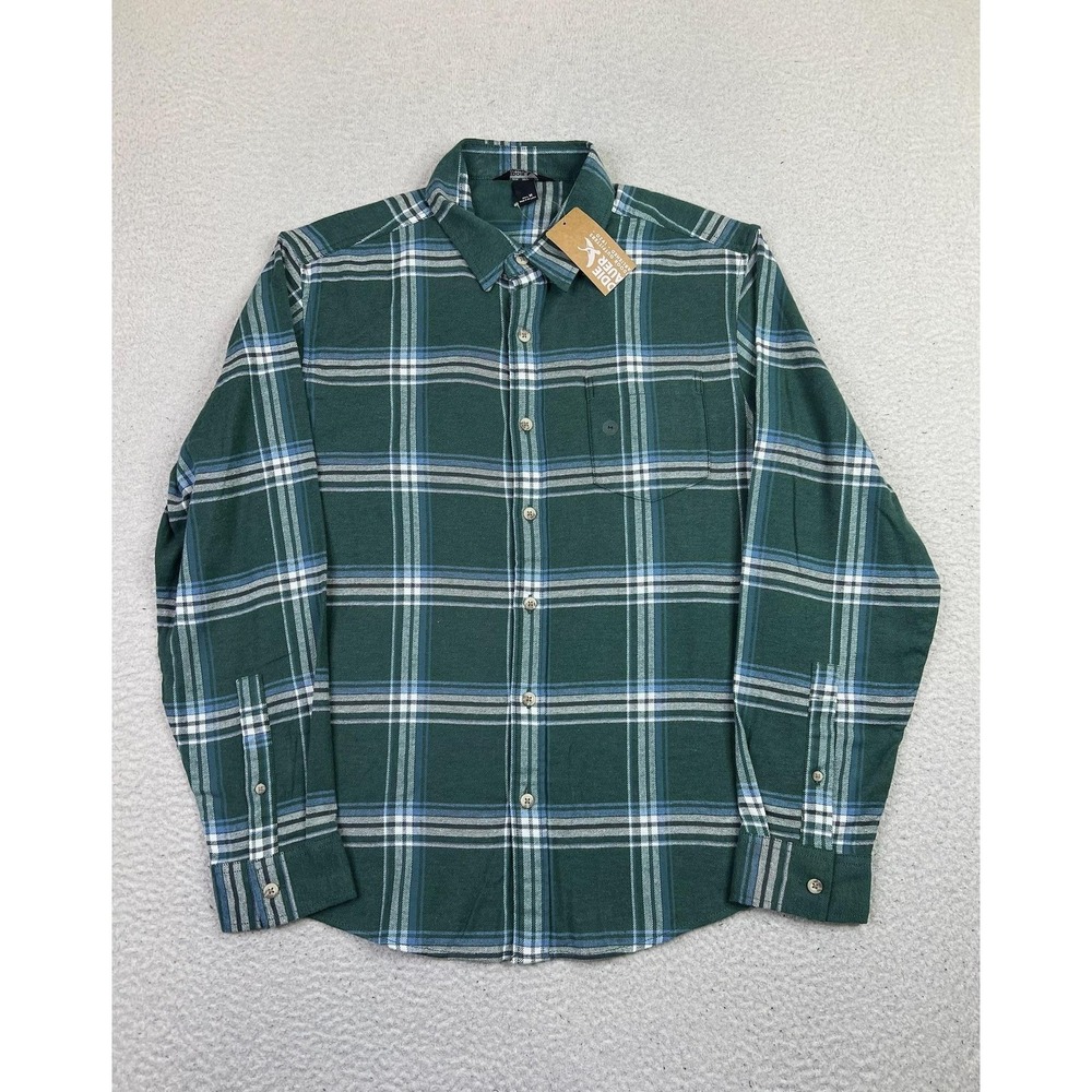 Eddie Bauer Shirt Mens Medium Green Plaid Field Flannel LS Button Up NEW